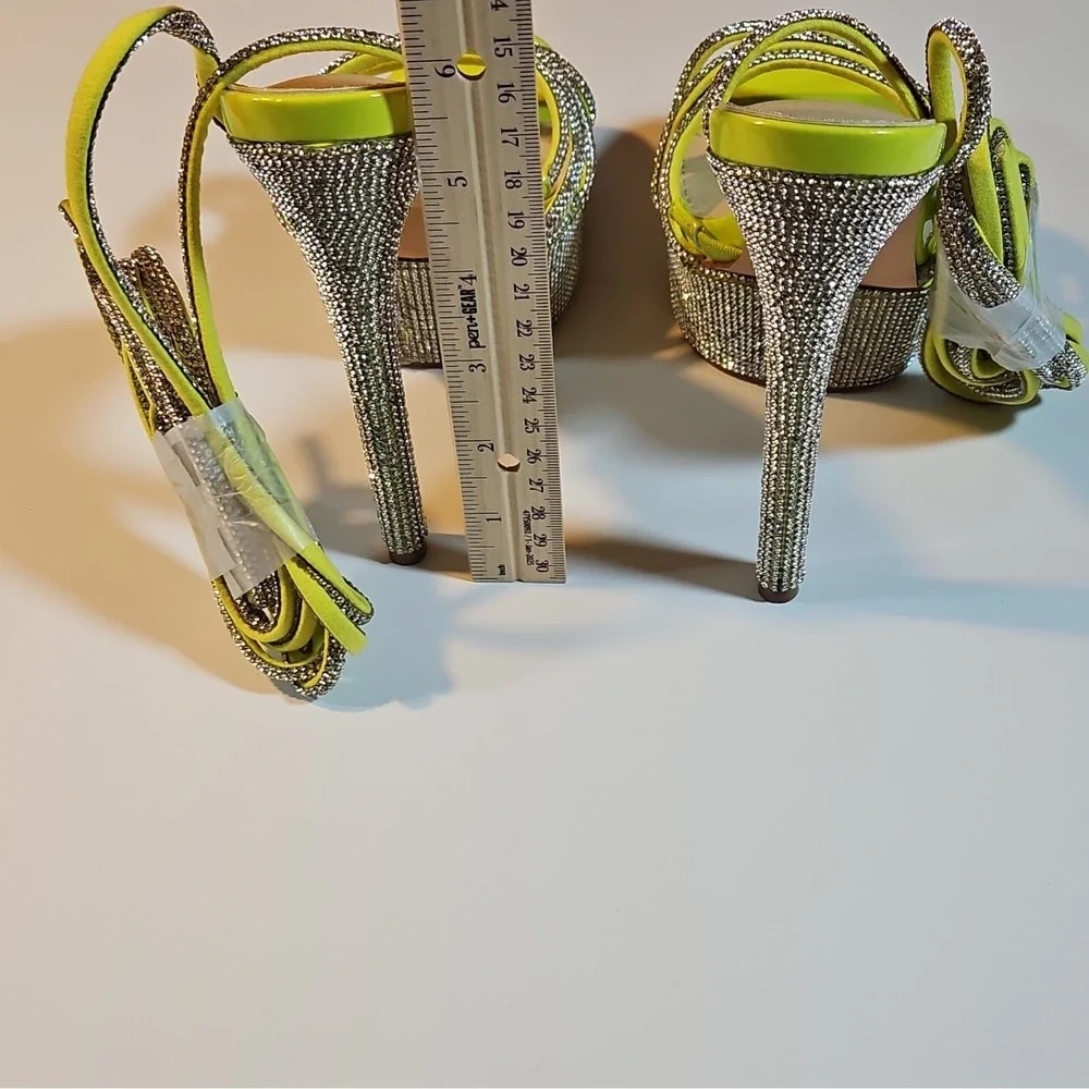 DDK Lime/Silver Synthetic Strappy Platform Stiletto Heel Ankle Strap 7